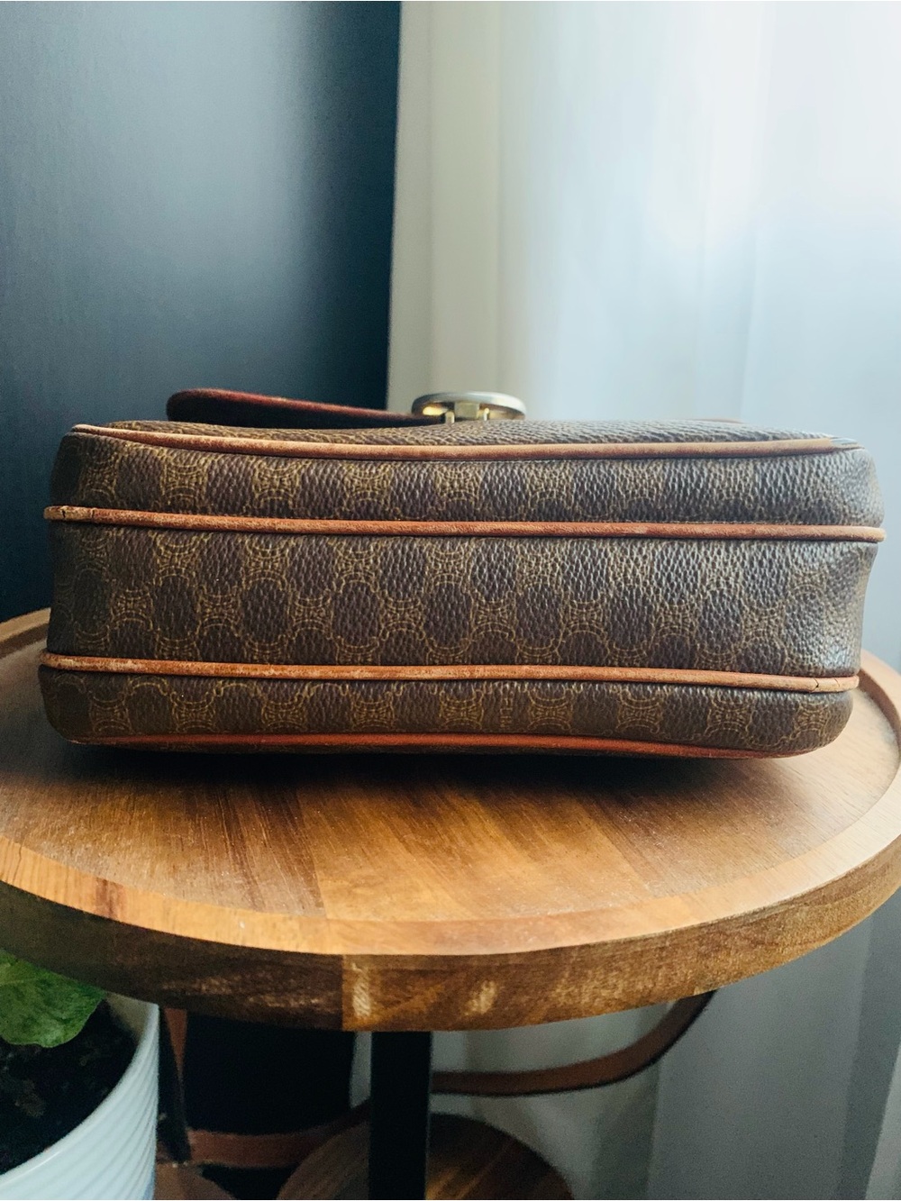 Celine Triomphe Macadam Monogram Canvas Mini Crossbody Brown with Tan Trim - Picture 14 of 15